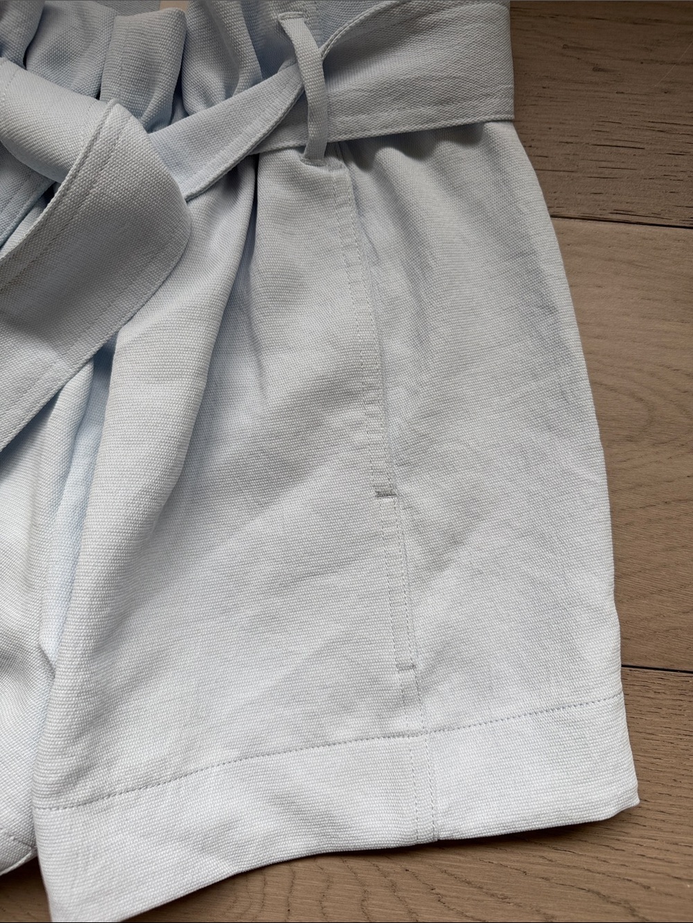 Wilfred Pale Blue High-Waist Paperbag Shorts with Self Tie - Picture 3 of 6